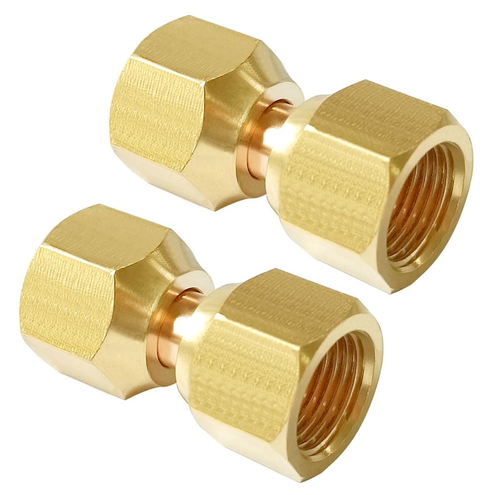 Joywayus Brass Flare Tube Fitting Coupling - 3/8" Female x 3/8" Female Swivel Nut Union Pipe Connector (Pack of 2)