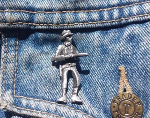 Stoneys Badges Cowboy Figure Pin Lapel Brooch Pewter Pin Badge Country and Western Cowboy Native American