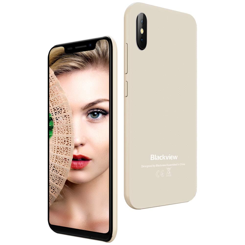 Phones, Blackview A30 SIM-Free Smartphone Unlocked, Android 8.1 Oreo 5.5-Inch with 2GB RAM and 16GB ROM, Dual SIM Mobile Phones 3G, Face Unlock, UK Version - Gold