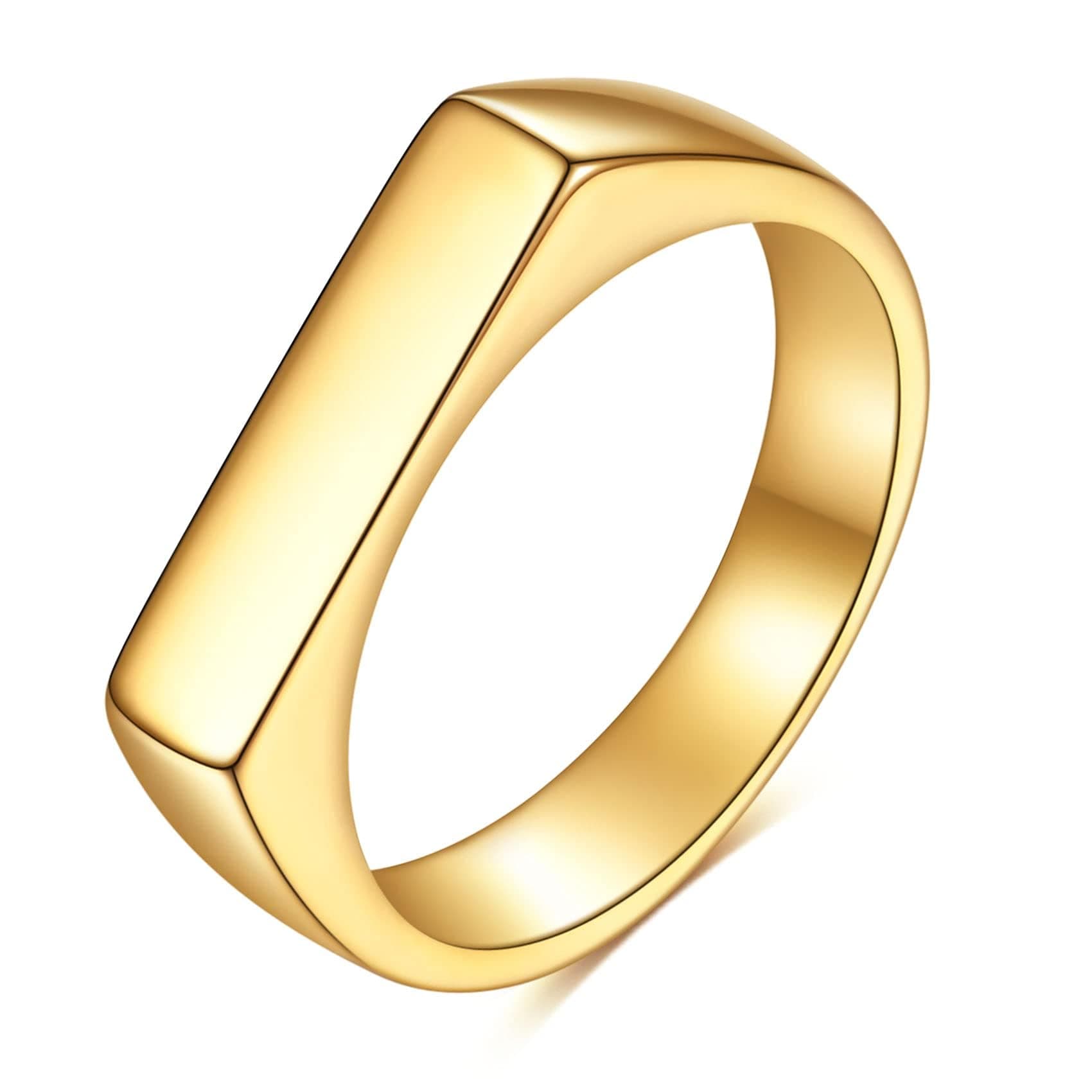 MYNENEYStainless Steel Square Shape Signet Style Classical Simple Plain Wedding Engagement Statement Ring