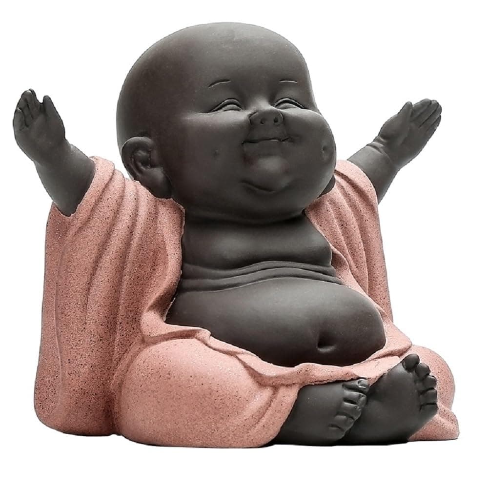 Charming & Cute Monks Figurines, Ceramic/Zisha Laughing Buddha Arts Decor,Little Baby Smiling Monk Figurine for Home Office Car Decor,Gifts