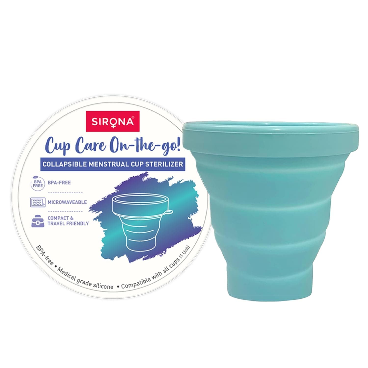 Sirona Collapsible Microwave-Safe Menstrual Cup Sterilizer - Pack of 1 | 100% Medical-Grade Silicone & BPA-Free | Quick Steam Cleaning | Reusable, Portable & Travel-Friendly | Easy to Store