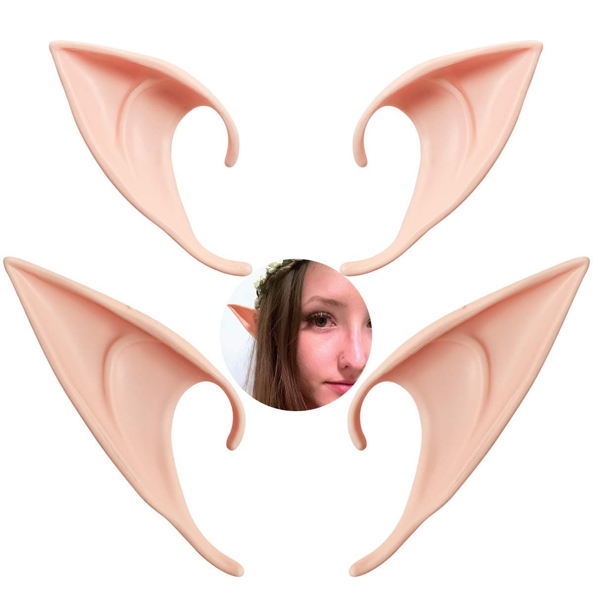 yuntop 2 Pair Cosplay Fairy Pixie Elf Ears Christmas Anime Party Latex Ears, Light Color, universal size