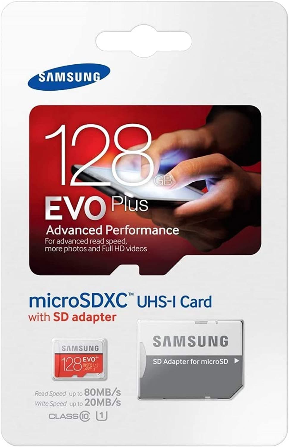 Samsung Memory 128 GB EVO Plus MicroSDXC UHS-I Grade 1 Class 10 Memory Card with SD Adapter