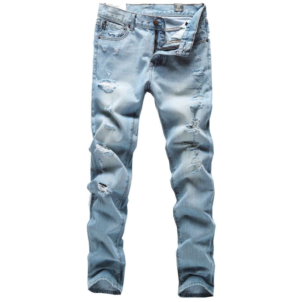 Yimaida Men's Casual Retro Slim Fit Denim Beggar Style Ripped Jeans