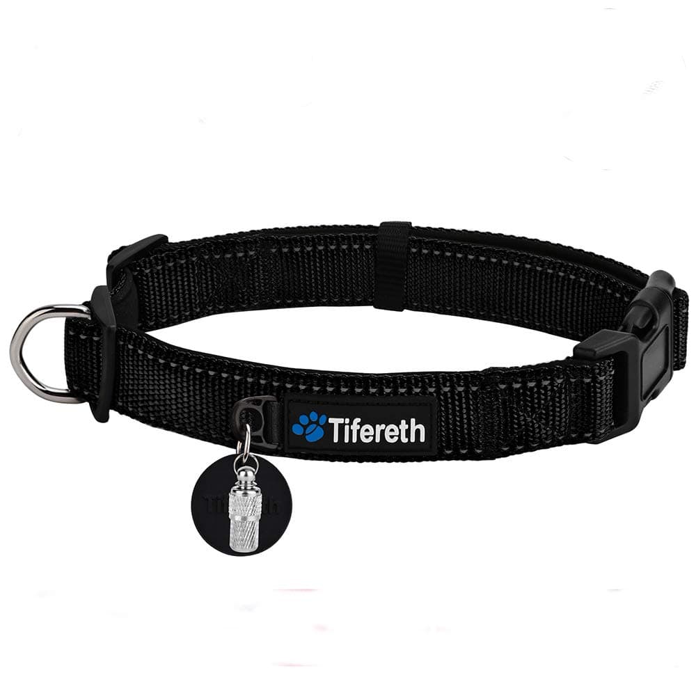 Dog Collars Nylon Buckle Dog Collar Comfortable Dog Collar Padded and Light Weight 8 Colors Small Medium Large Sizes (Free Pet ID Tag) (Medium, Black)
