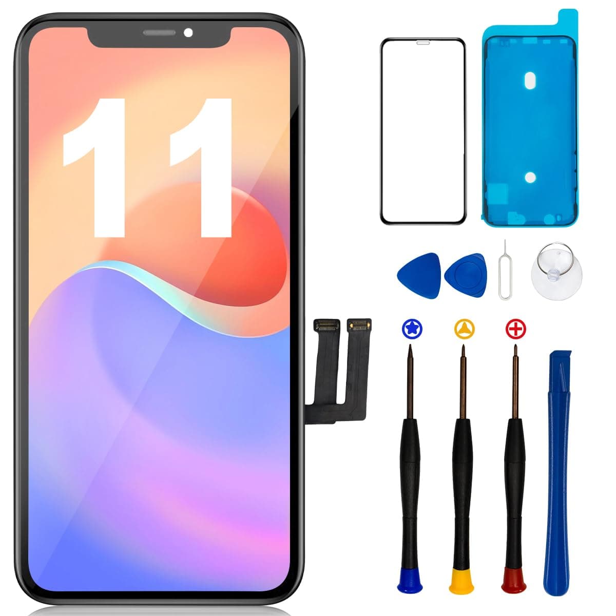 for iPhone 11 Screen Replacement 6.1”, 3D Touch Screen LCD Display Digitizer for A2111, A2223, A2221 with Repair Tools Kit + Waterproof Frame Adhesive Sticker (11 LCD)