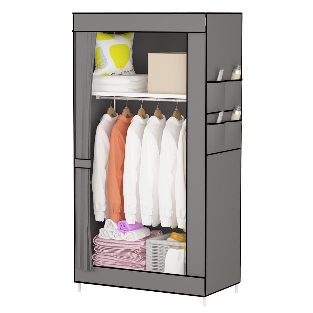Canvas Wardrobe Portable Free Standing Small Clothes Storage Organizer Grey