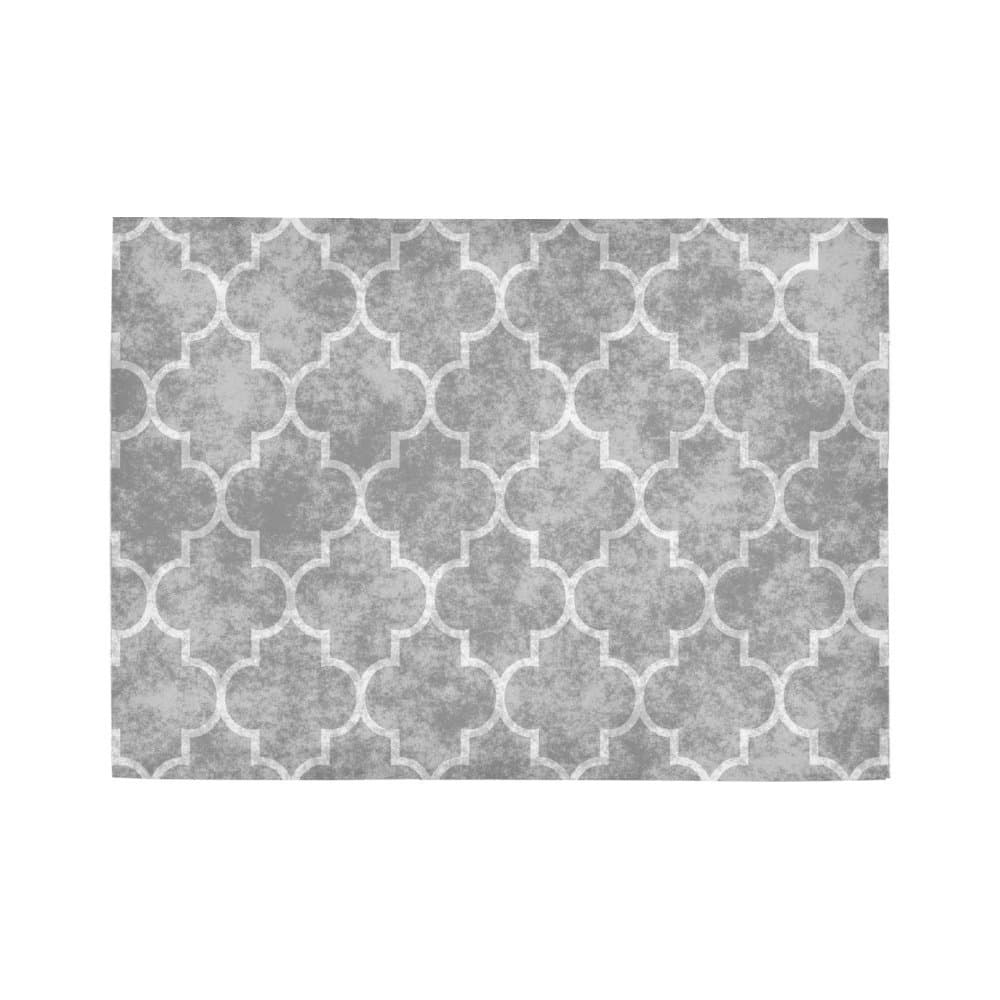 Custom Grey Moroccan Trellis Quatrefoil Teal Area Rug 5' x 3'3, Four Leaf Clover Geometric Mosaic Lattice Throw Rayon Fiber Carpet Rugs Cover for Home Living Room Bedroom Decor