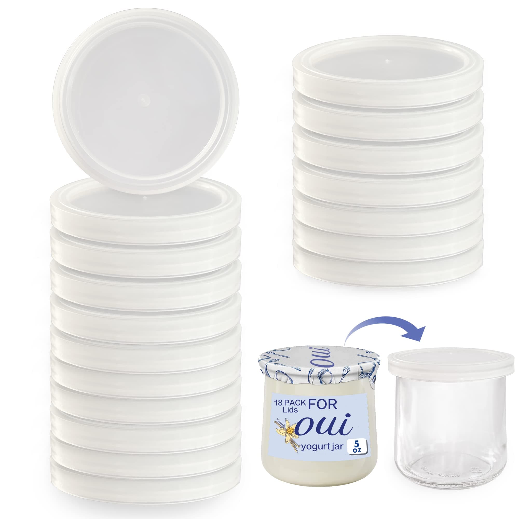 Oui Yogurt Jar Lids - 18 pack Oui Lids for Yoplait Yogurt Container ，Sealed against leaks lids for oui yogurt jars transparent