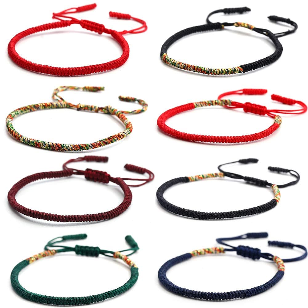 SUMMER LOVE Tibetan Buddhist Traditional Woven Bracelets Hand-Knitted Friendship Lucky Rope Bracelet for Men Women Adjustable Handmade Knots Jewelry