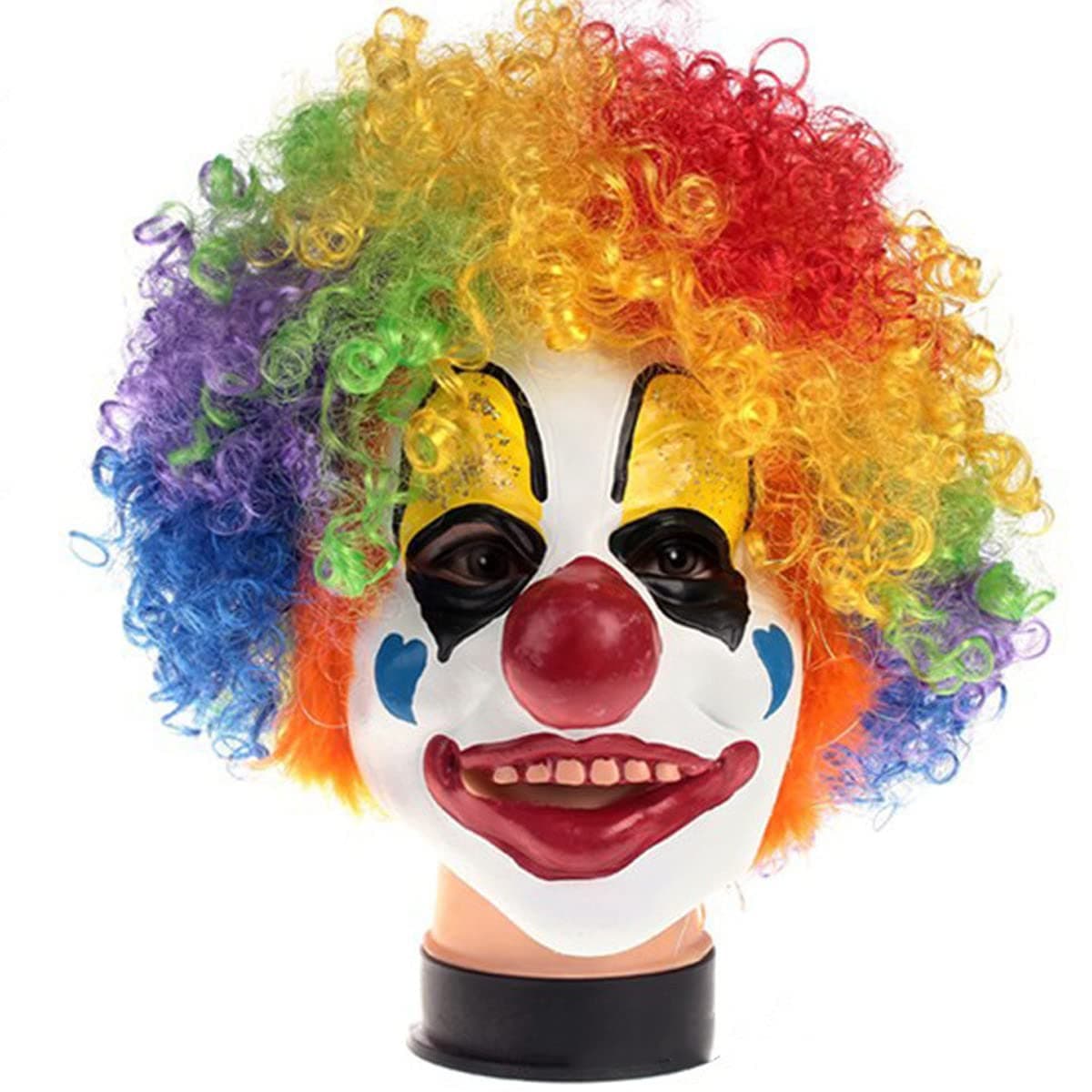 Latex Clown Mask with Colorful Hair Wig Red Nose Halloween Clown Costume Creepy Cosplay Dress Up Halloween Adult Teens Masks Unisex Role Play Party Props