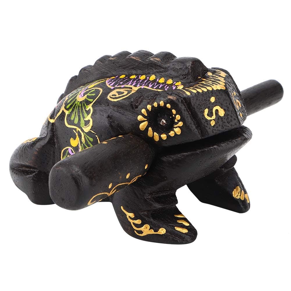 Wood Frog Instrument Hand Carved Frogs 2.4 x1.6 Inch Black Frogs Wooden Percussion Musical Instrument Tone Block Frogs Croaking Desktop Figurines Sculpture Craft Ornament