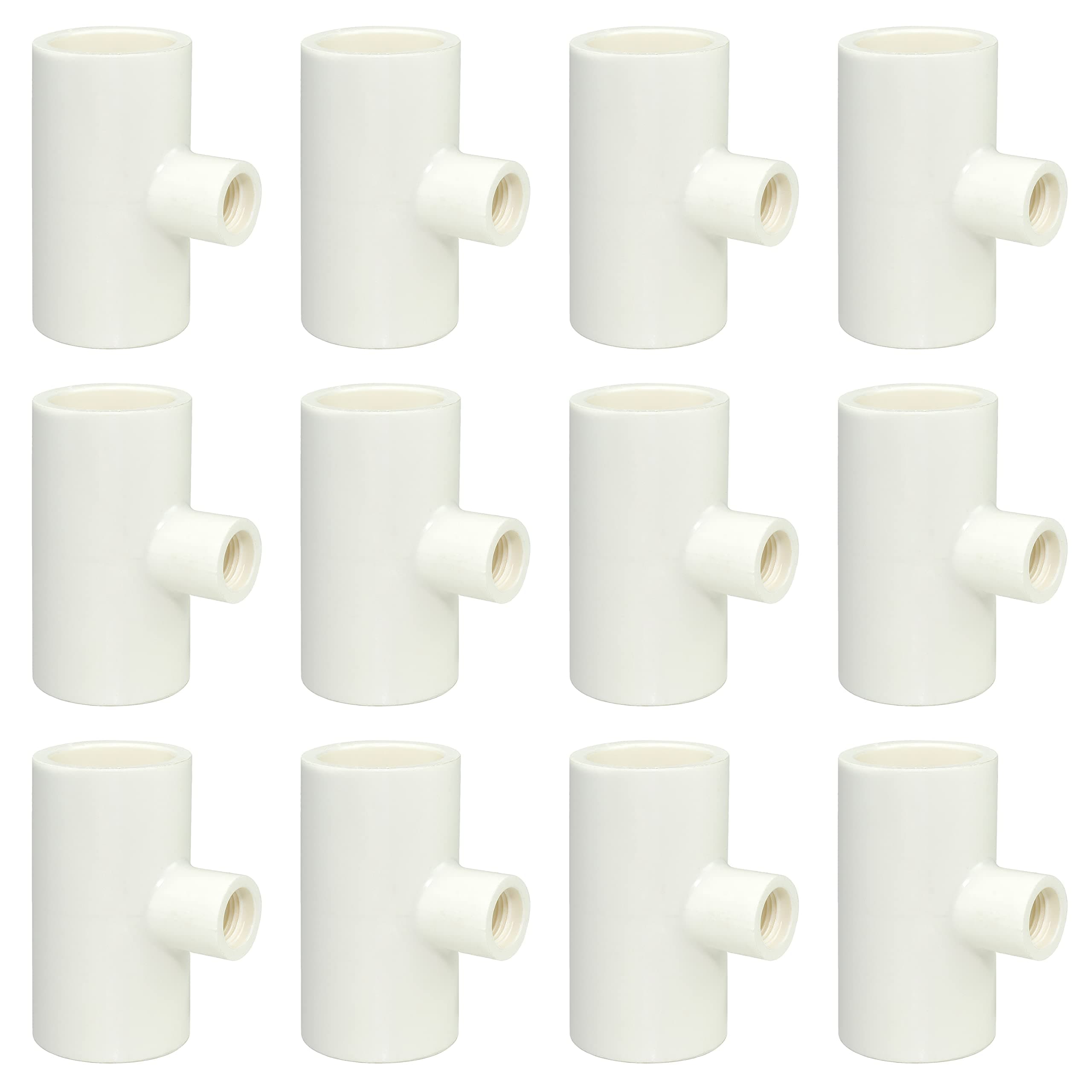 Cruzadel (12 Pack) PVC Tee Fittings for Threaded Poultry Cups Chicken Waterer - Schedule 40 PVC 1/2 inch Slip X 1/2 inch Slip X 1/8 inch FPT