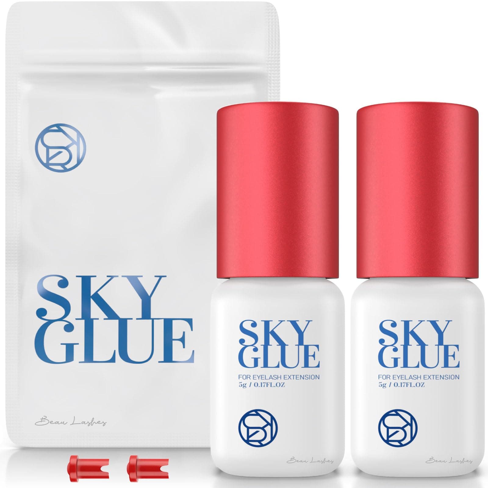 Super Strong Eyelash Extension Glue SKY S+ 5ml 2 PACK - Professional Black Bonding Adhesive for Long Lasting Semi Permanent Individual Lash Extensions - 1-2s Fast Drying / 6-7 Week Retention