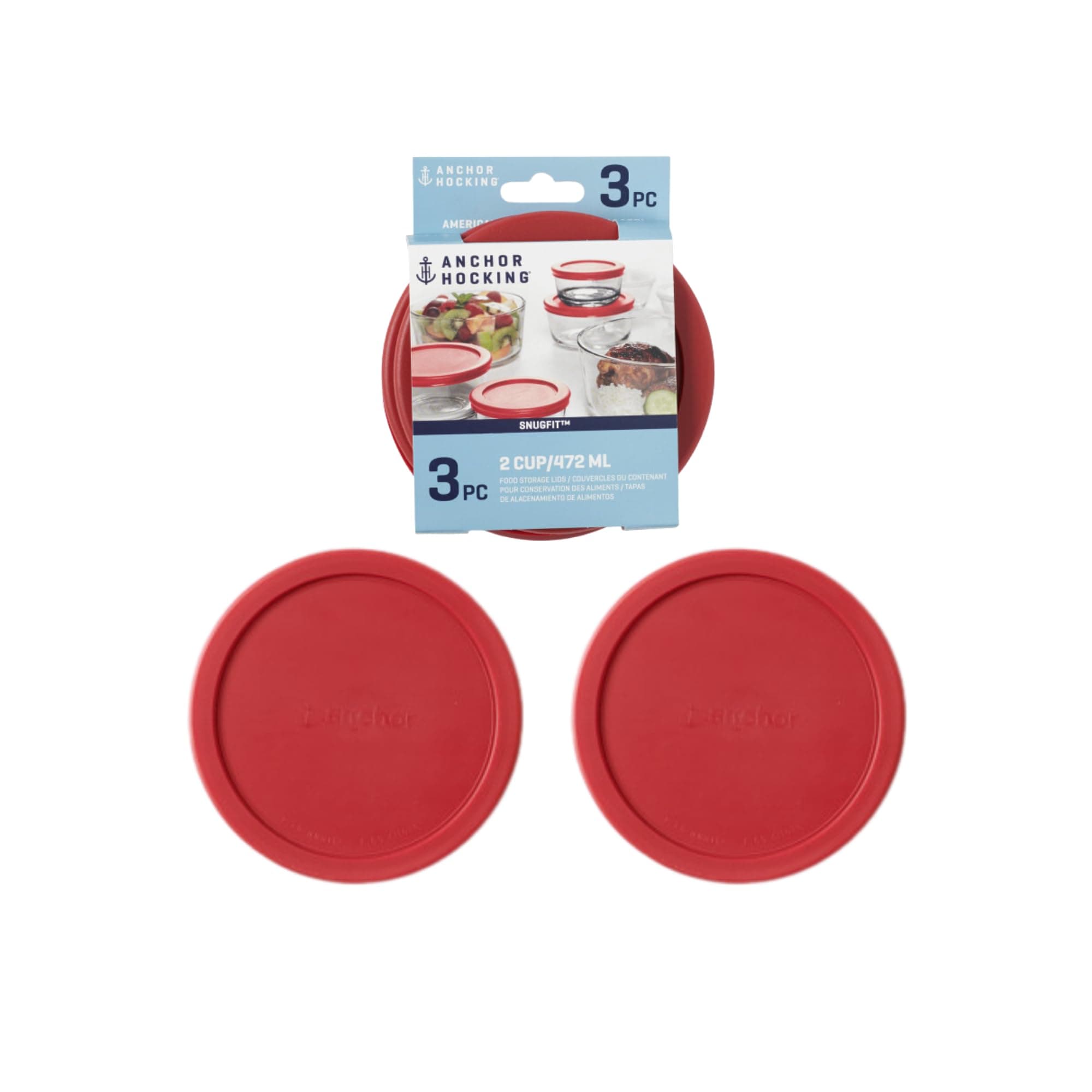 Classic Round Food Storage SnugFit Replacement Lids, Red, 2 Cup, Set of 3