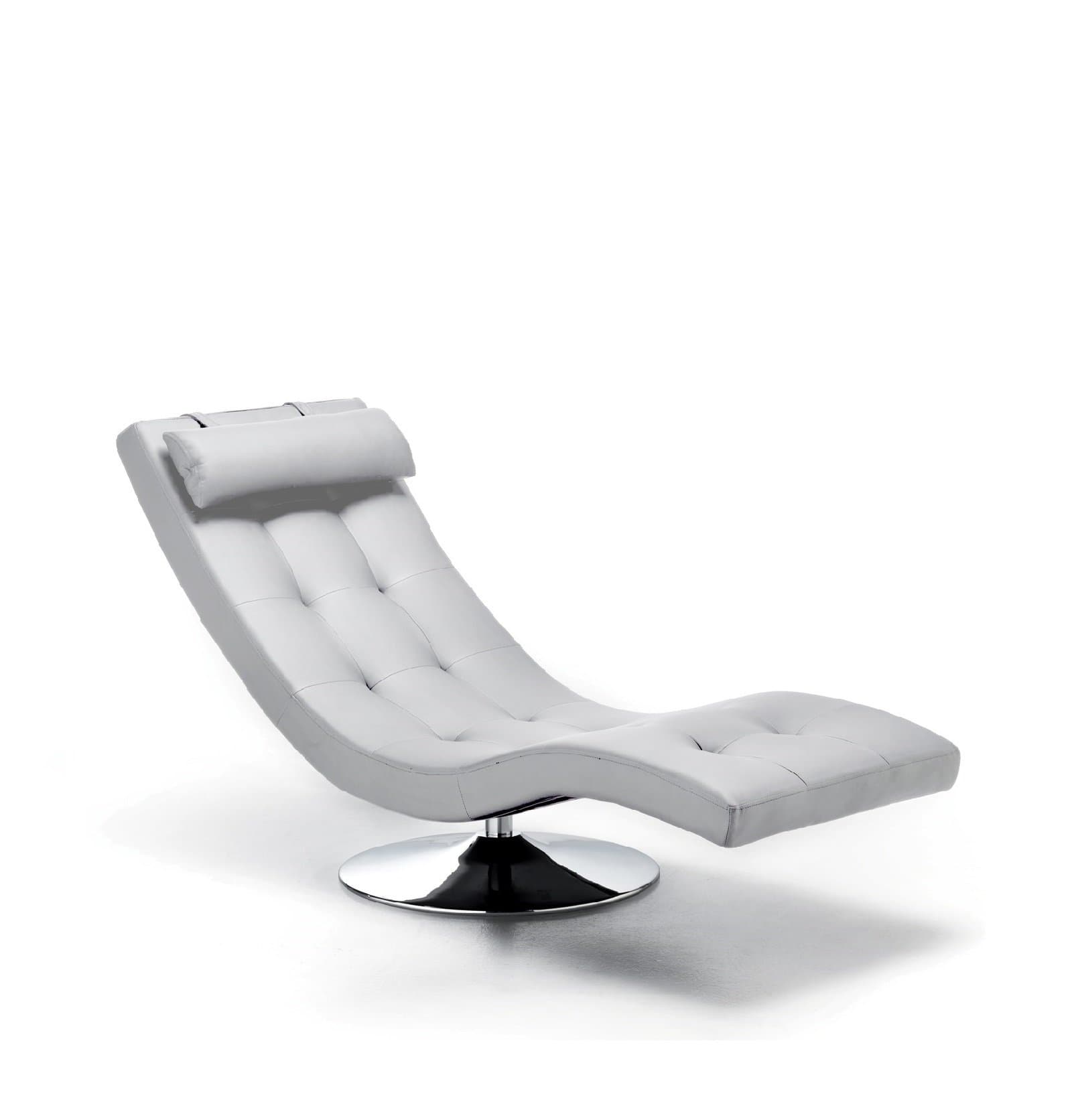Klipick Chaise Lounge Armchair Chrome Base, Stefy Cover in White Faux Leather, Dimensions: 180 x 60 x 90.