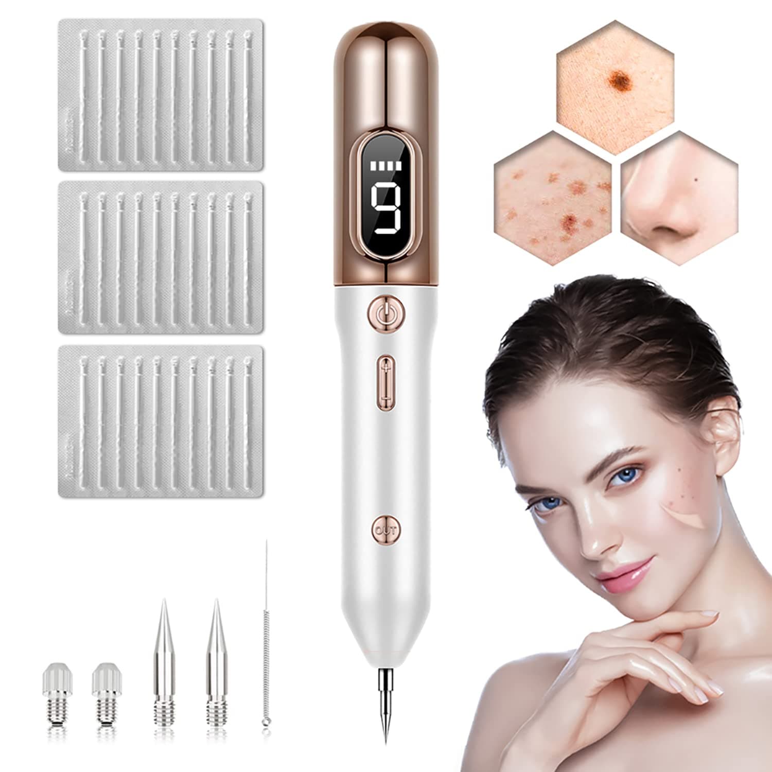Portable Beauty Equipment with Home Usage,USB Charging/30 Skin Tag Remover, Skin Tag Removal Kit Tools-Gold
