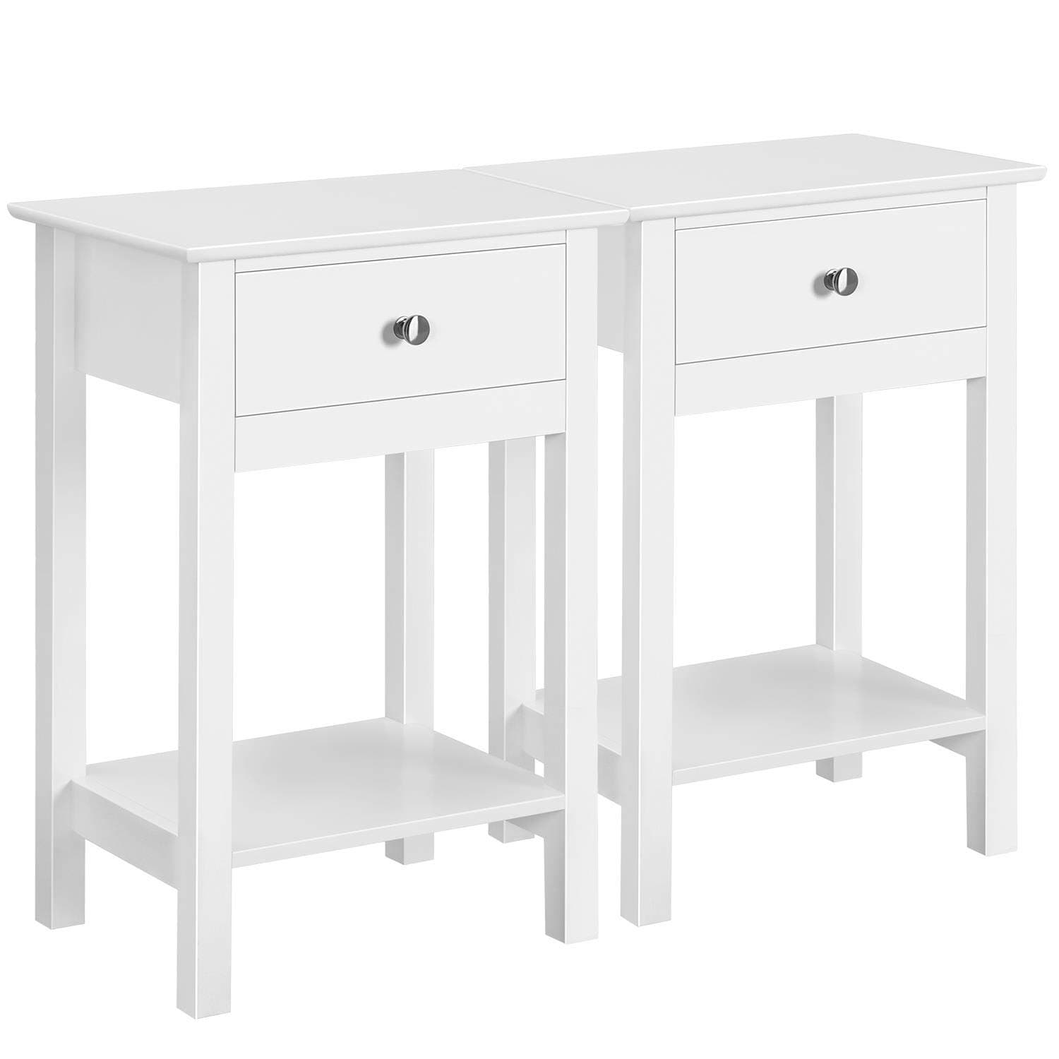 Yaheetech White Bedside Tables, Set 2 Bedside Cabinets with Drawer and Open Shelf, Wooden Side Sofa Tables for Living Room Glossy End Tables for Small Space, Easy Assembly