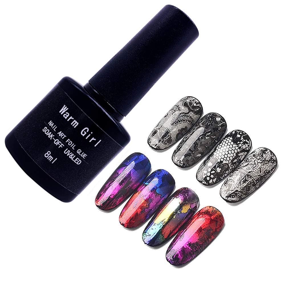 Warm Girl Nail Foil Glue Gel for Nail, Foil Gel Transfer for Nails Art Stickers Strong Adhesion Foil Transfer Gel Soak Off Nail Foil Sheets Manicure Salon DIY Lamp Required 8ML