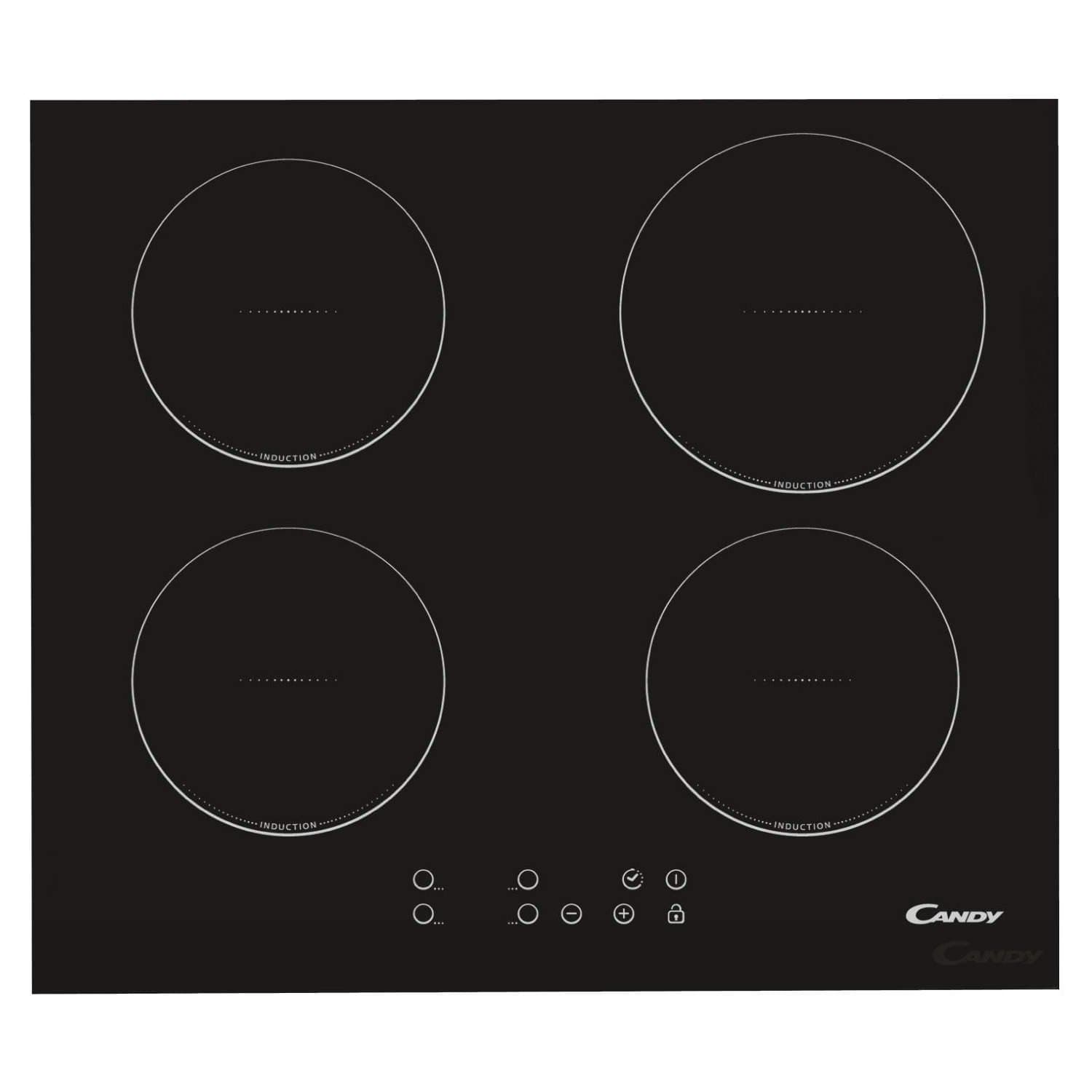 CANDY 59 cm Built-In Black Induction Hob, 4 Zones, 2990W, Touch Control, Low Absorption, Safety Lock