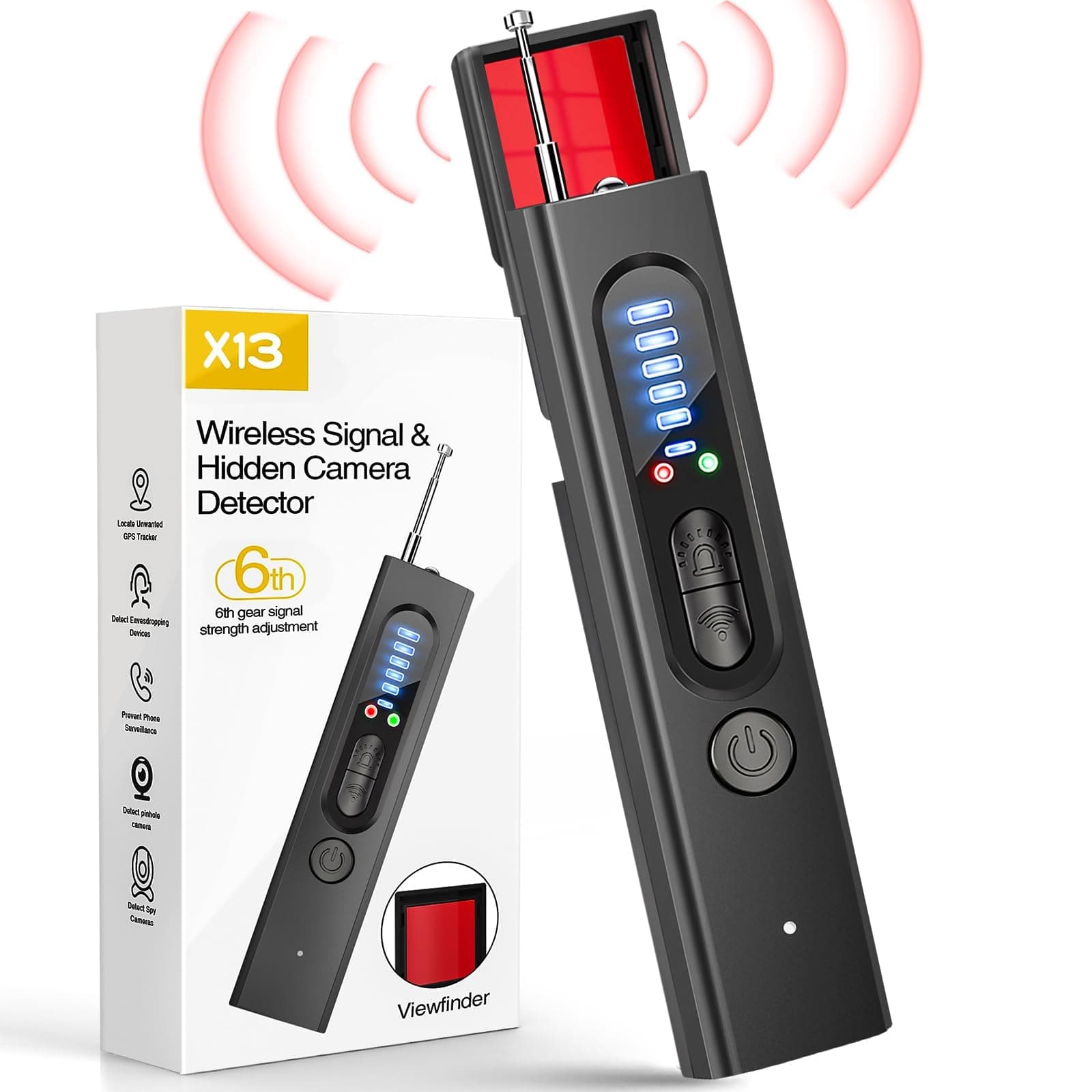 Hidden Camera Detector, Anti Bug Scanner and Protector, RF Signal and GPS Detector, GPS Tracker and Bug Finder for Car Indoor Home Hotel Travel Office, 5 Levels Sensitivity