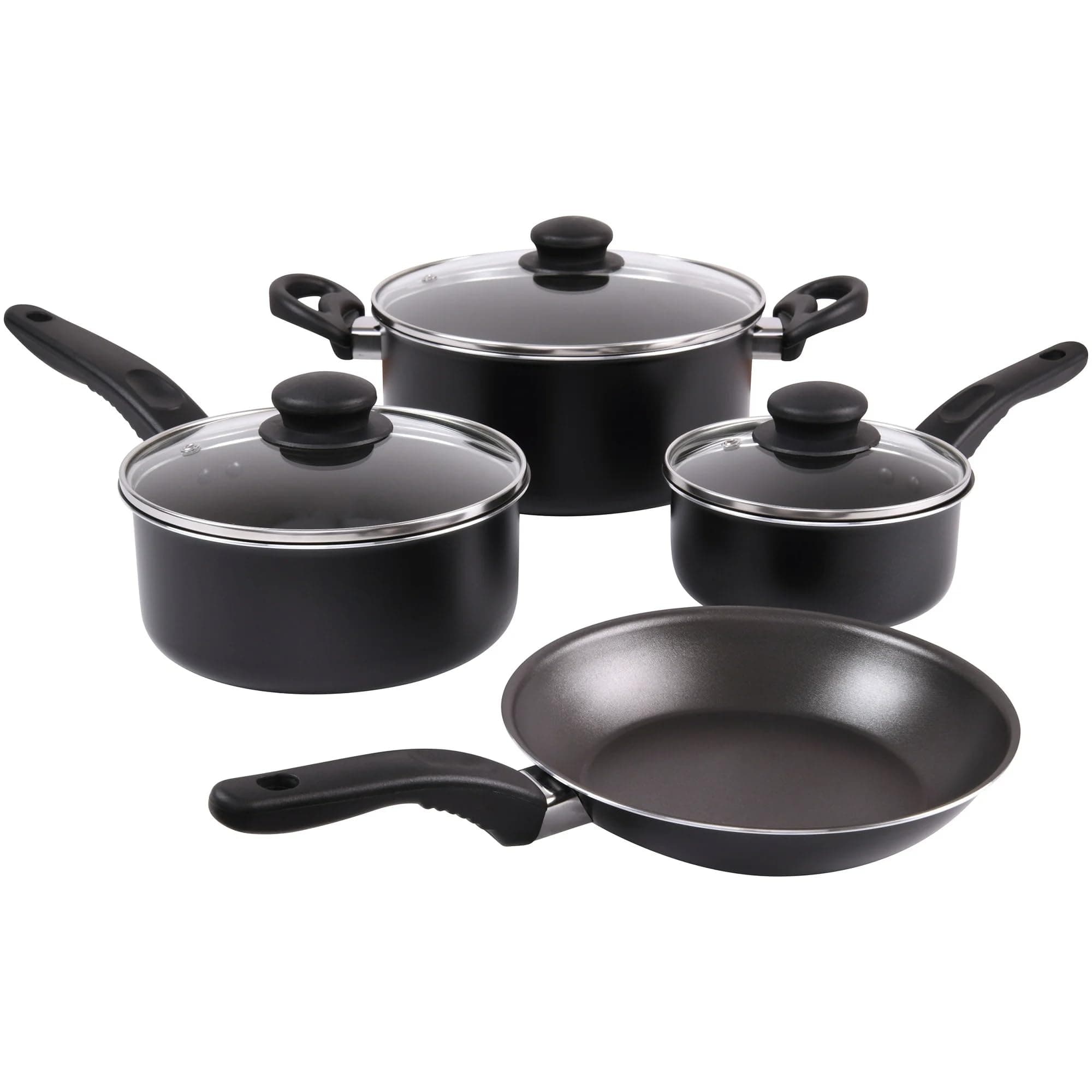 7 Piece Non Stick Aluminium, Pots and Pans Cookware Set, Black