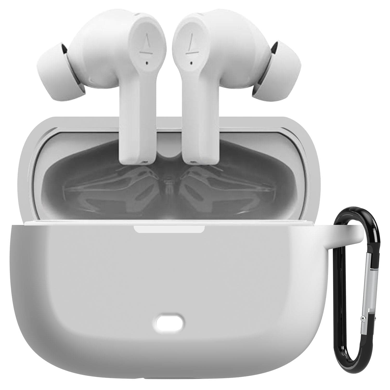 Sounce Case Cover for Boat Airdopes Flex 454 ANC, 360° Protection, Shockproof Design, Scratch Resistant, Silicone Case with Keychain (Front LED Visible) - Grey