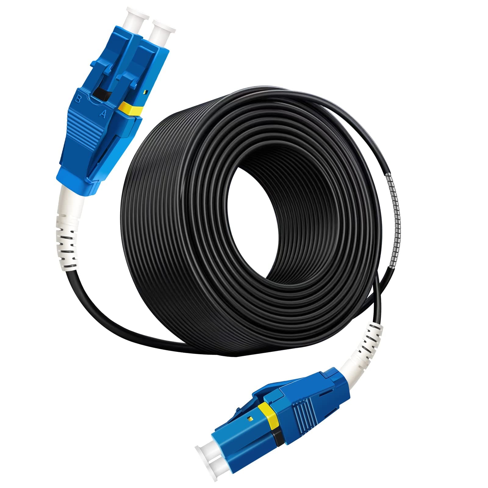 50 Meters Uniboot LC to LC Outdoor Armored Fiber Patch Cable, Low Friction Single Mode Duplex Fiber Optic Cable Jumper Optical Patch Cord, 9/125um, (OS1/OS2 Compatible), LSZH Black