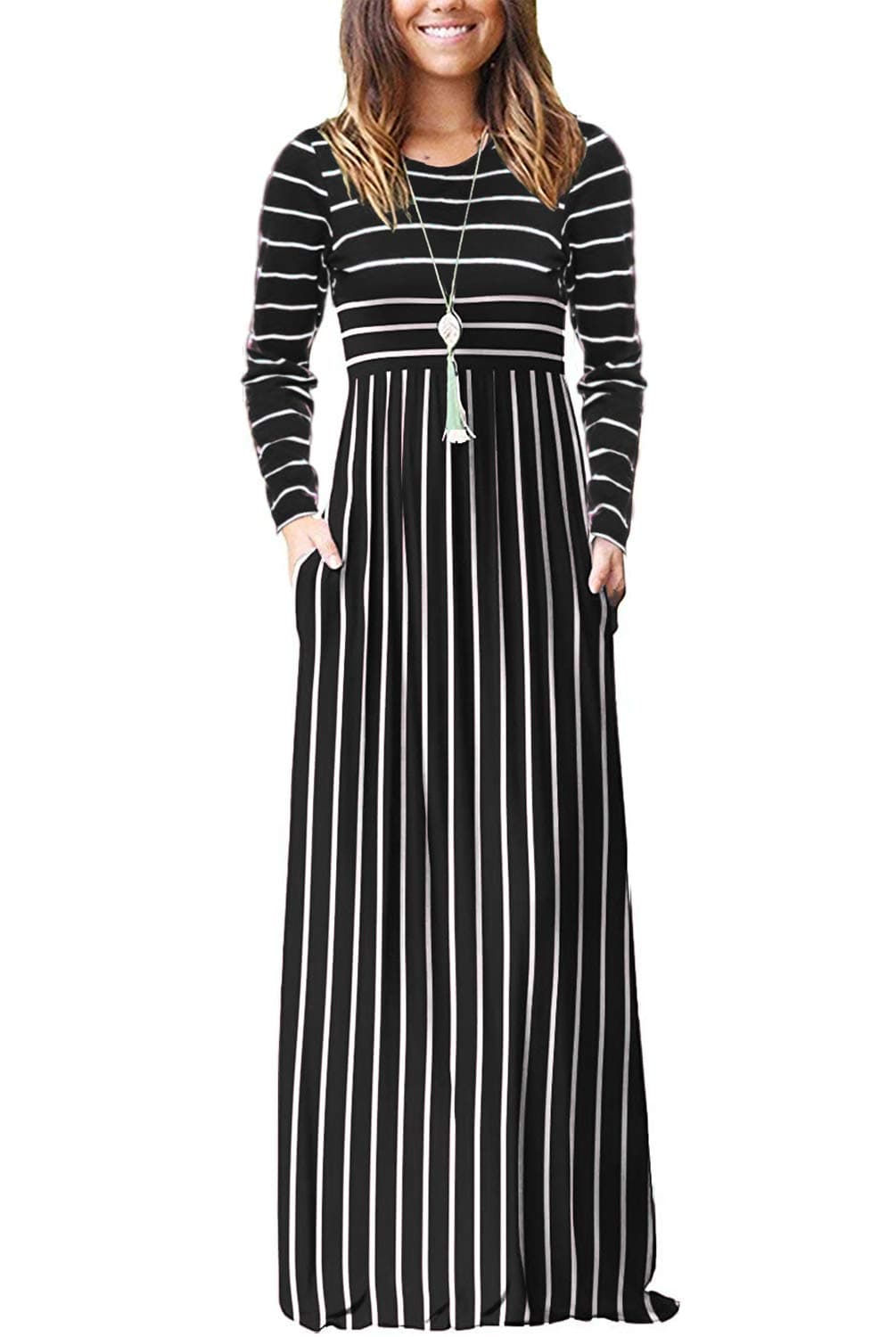 HountWomen's Summer Sleeveless Striped Flowy Casual Long Maxi Dress with Pockets