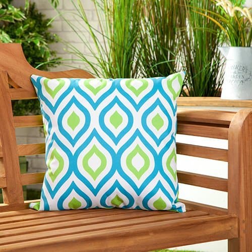 Shopisfy Pack of 4 Outdoor Water Resistant Filled 18" Scatter Cushion for Garden Furniture, Geometric Aqua/Lime Design