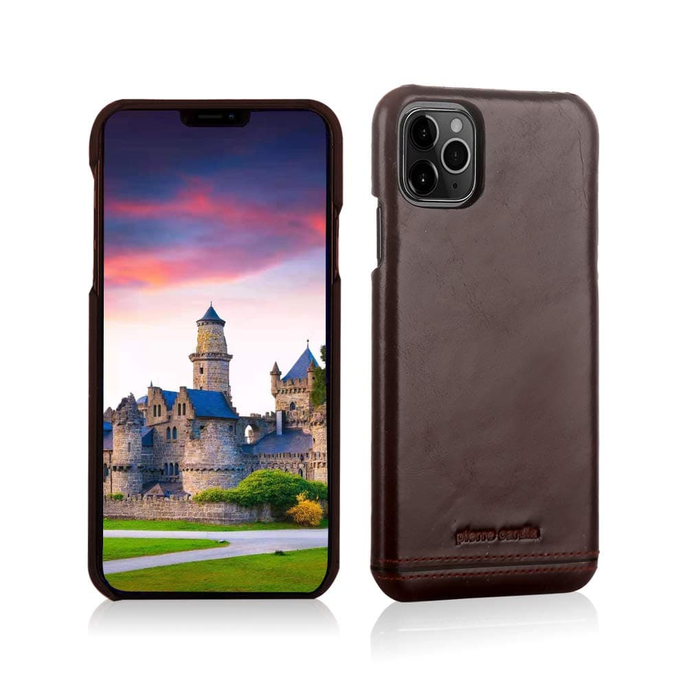 Pierre Cardin iPhone 11 Pro Leather Case, Premium Genuine Cowhide with New Slim Design Thin Protection Hard Back Cover for Apple iPhone 11 Pro(5.8")-Dark Brown