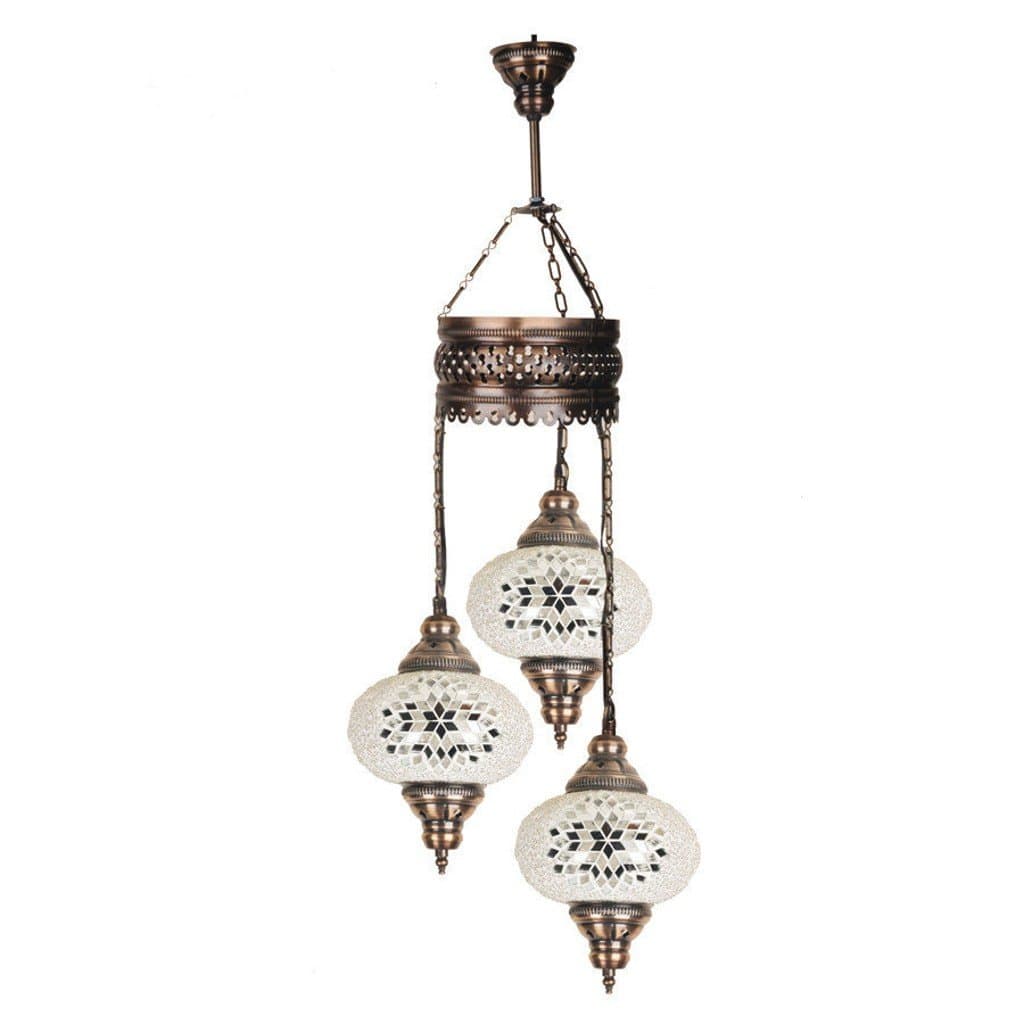 Mosaic Chandelier, Express Shipping, Ceiling Lights, Turkish Lamps, Hanging Mosaic Lights, Pendant, Green Glass, Color Glass, Moroccan Lantern, 3 Bulbs, White Lamp