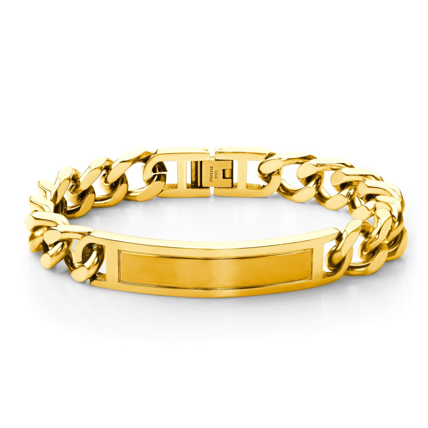 Mens Stainless Steel Bar Plate Tag Cuban Link Curb Chain Bracelet