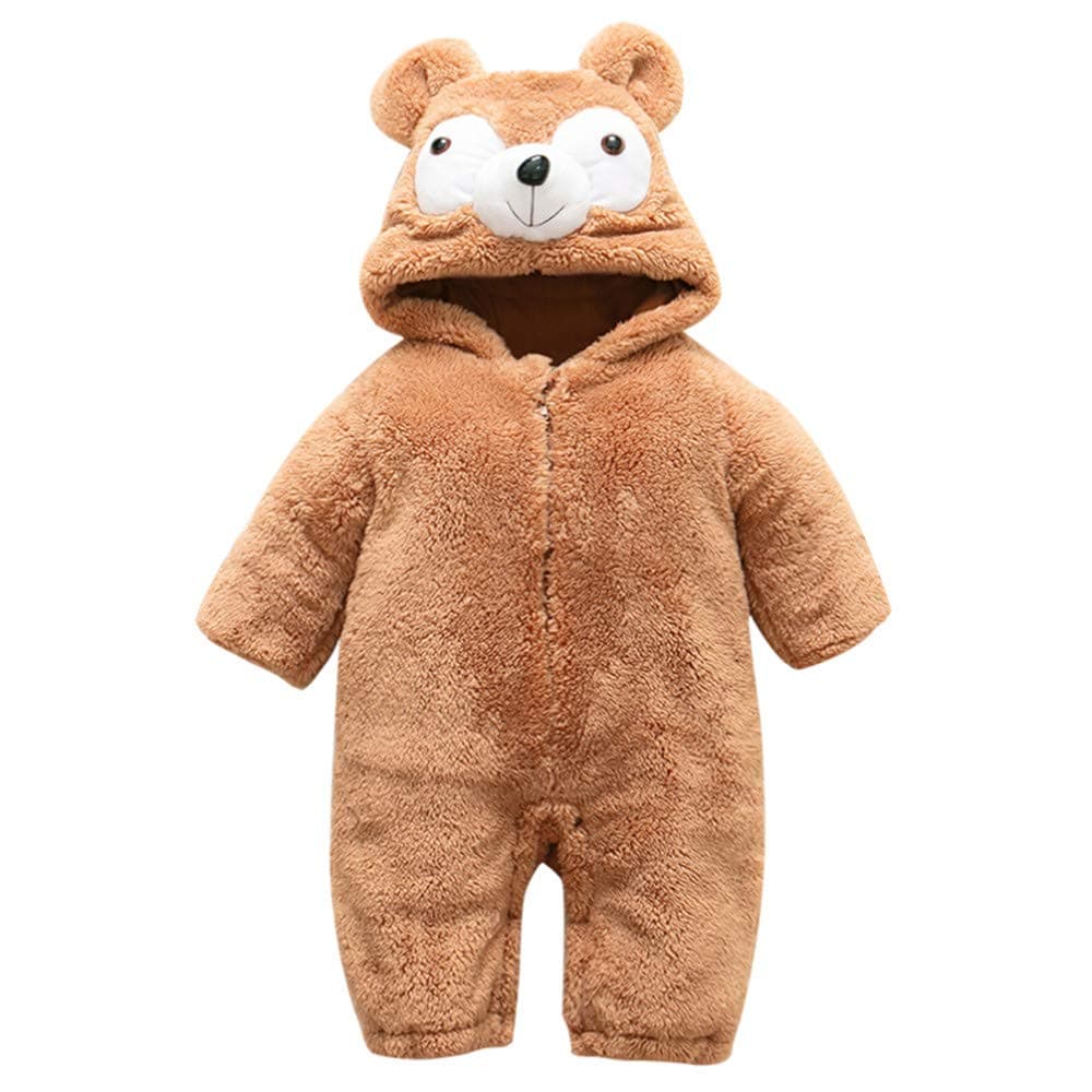 Sharemen Baby Boys Girls Thicker Grid Jumpsuit Hoodie Romper Outfit Bodysuit (6-9 Months, Khaki)