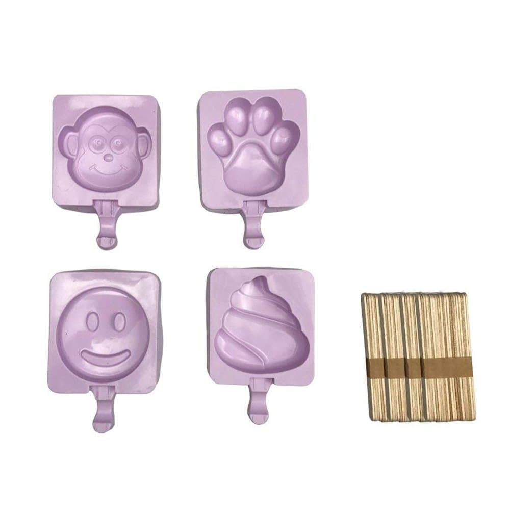 Cute Silicone Paw Snowman Torch Smile Popsicle Ice Cream Maker Molds with Wooden Sticks 4 Counts