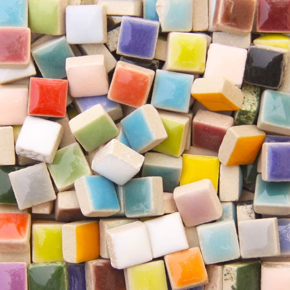 Ceramic Mosaic Glass Mosaic Tiles, Arts and Crafts Supplies (Square, 0.4x0.4 inch, 200 Pieces) - Full Color Mixing