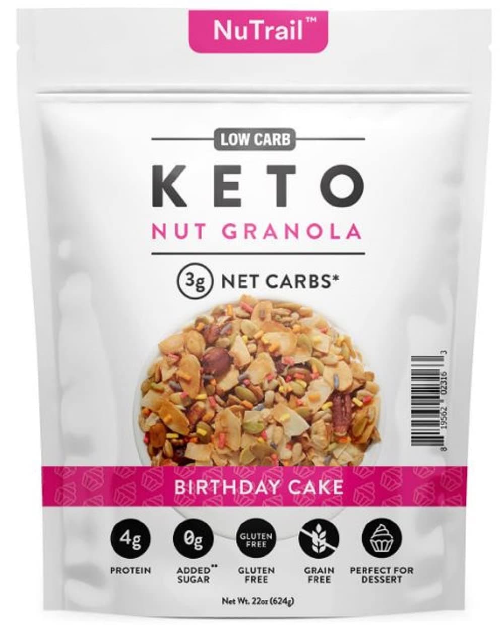NuTrail Family Size (22 oz.) Keto Birthday Cake Nut Granola Healthy Breakfast Low Carb Cereal Snacks & Food | Only 3g Net Carbs | No Added Sugar | Grain Free | Gluten Free