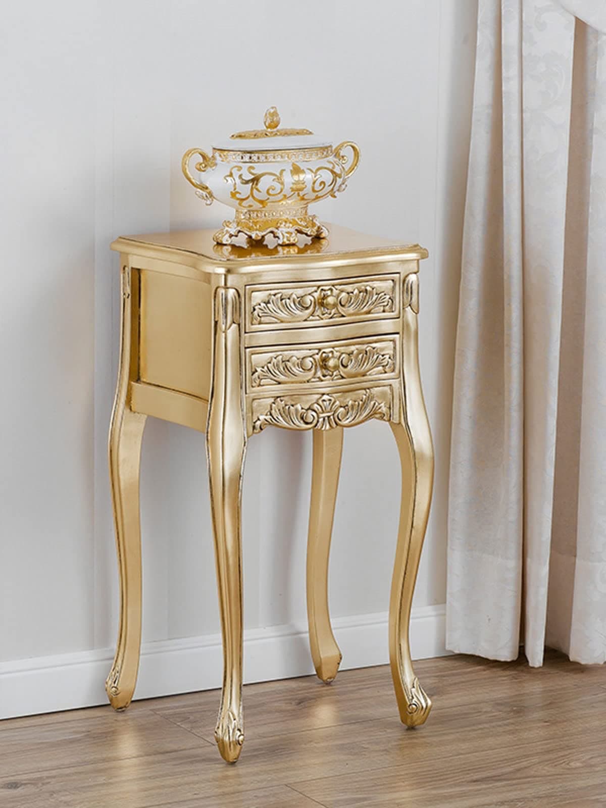 Side End Table Scott French Baroque Style 2 Drawers Gold Leaf