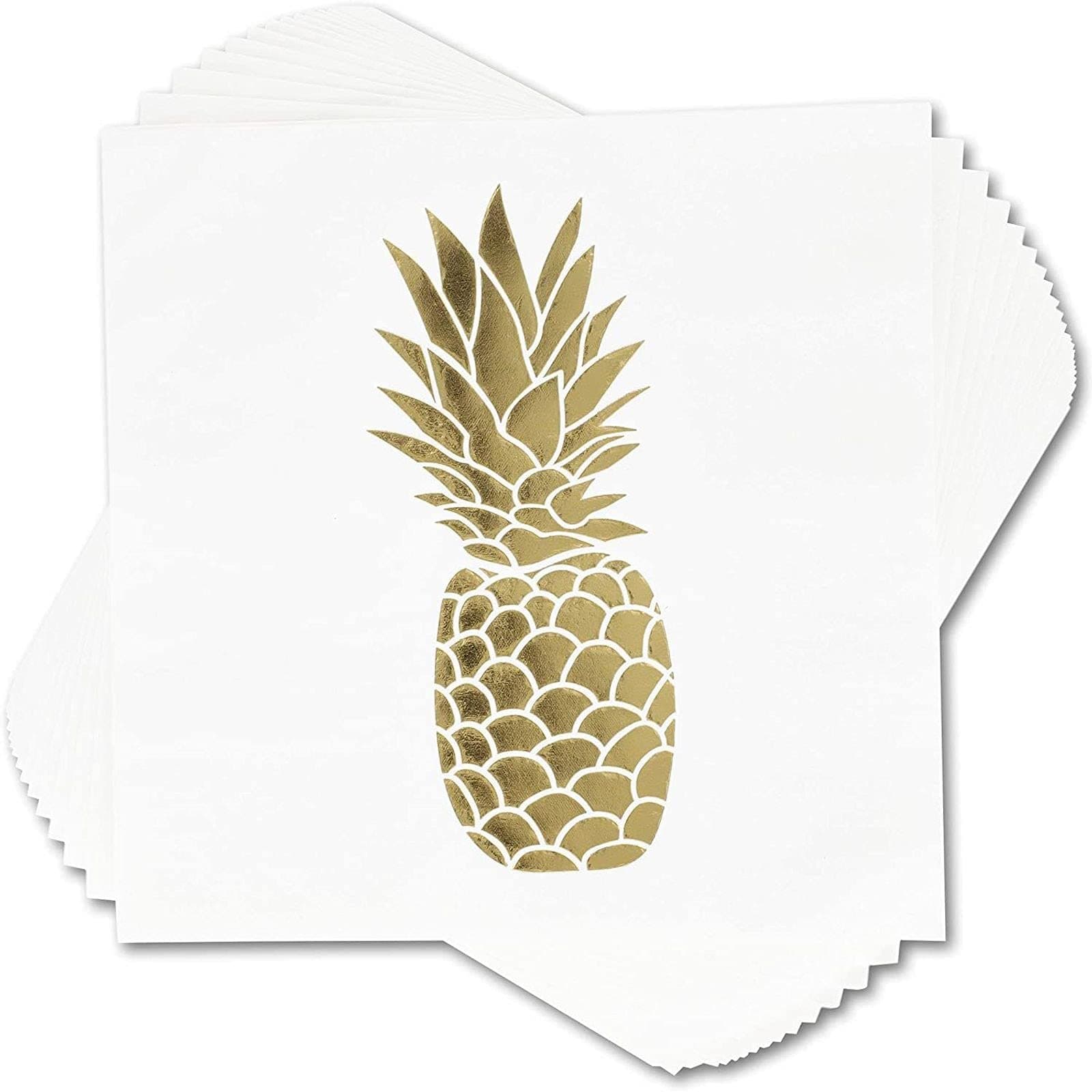 Gold Foil Pineapple Paper Napkins for Birthday Party (6.5 x 6.5 In, 50 Pack)