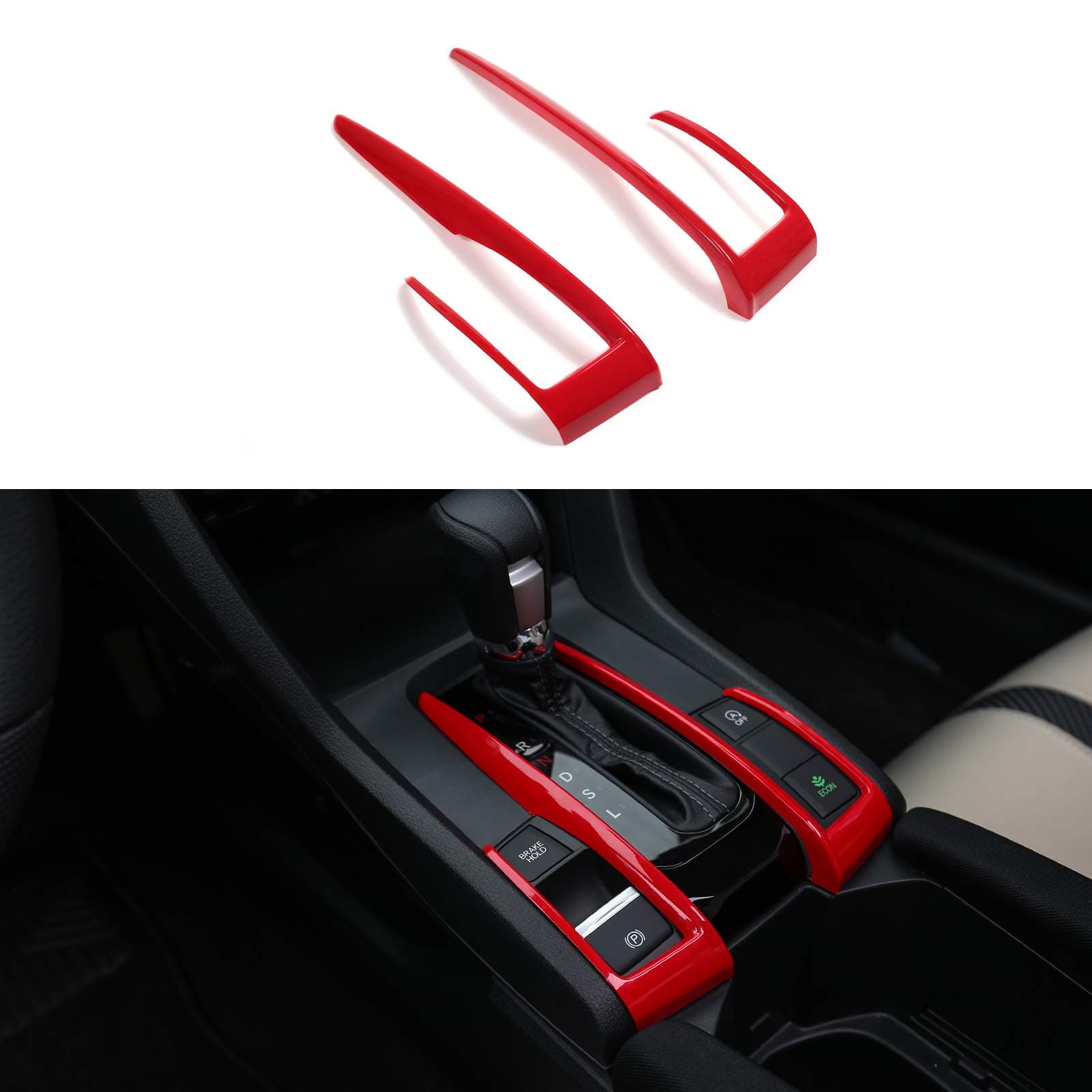 Thenice for 10th Gen Civic ABS Plastic Gear Box Trims Shift Transmission Decoration Stickers for Honda Civic 2020 2019 2018 2017 2016 -Red