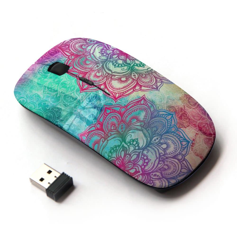 [ Optical 2.4G Wireless Mouse ] Fractal Pen Art Colorful Teal Pink