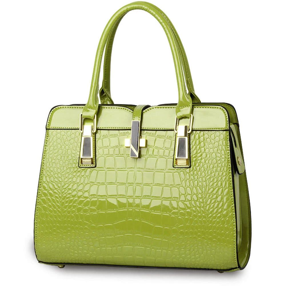 HuLi Women's High Range Bright Patent Leather Crocodile Grain Handbag Shoulder Bag Lime Green