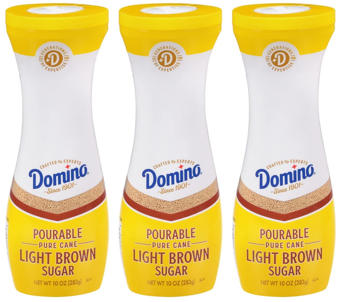 Domino® Light Brown Sugar, Pourable Brown Sugar, 10 oz Flip Top Canister (Pack of 3)