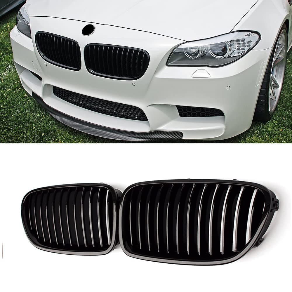 SNA F10 Grille, Front Kidney Grill for 2010-2016 5 Series F10 F11 And F10 M5 (Single Slat Gloss Black Grill, 2-pc Set)