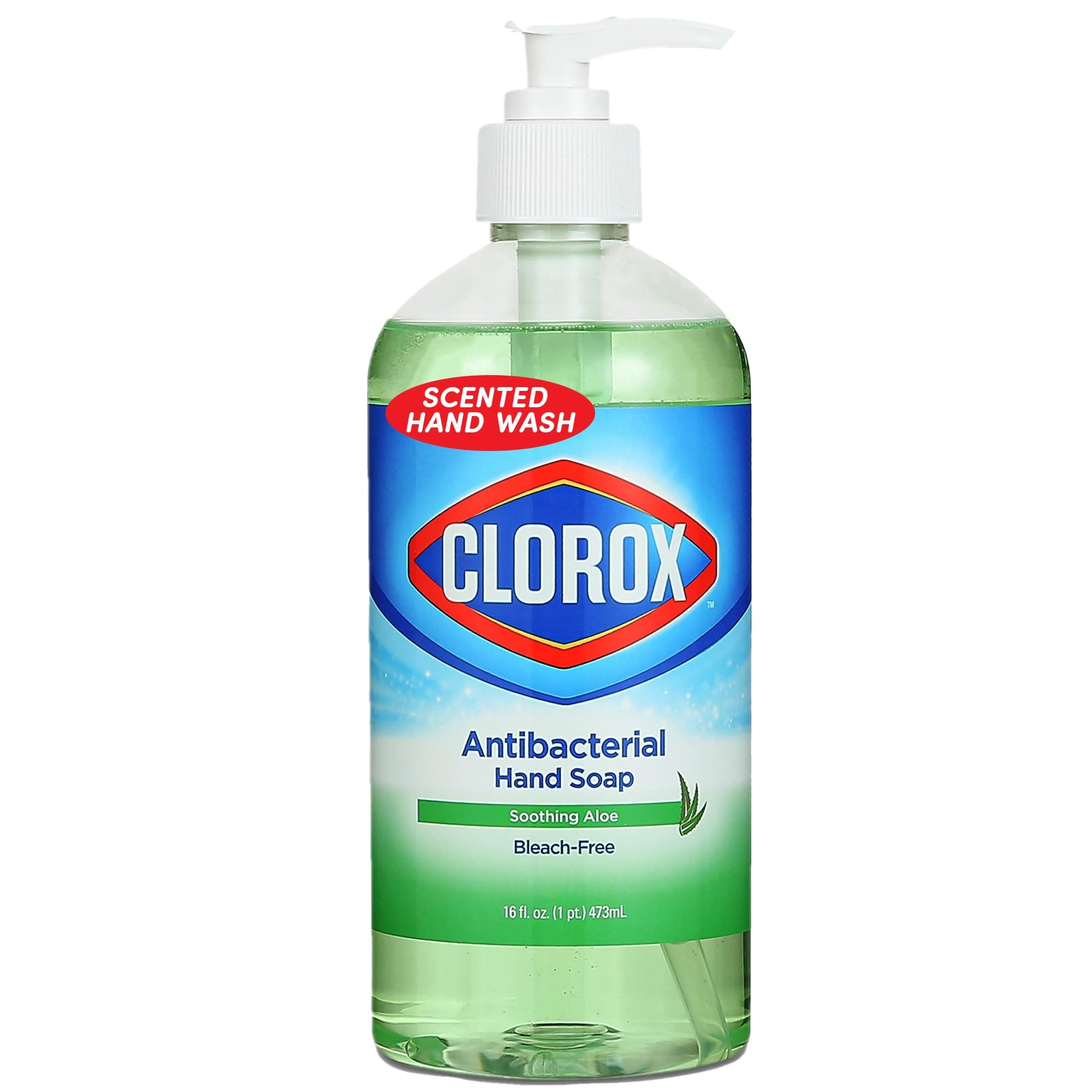 Clorox Liquid Hand Soap Pump - 16 oz Soothing Aloe Antibacterial Hand Soap - Liquid Hand Soap Eliminates Dirt, Soft on Hands Tough on Dirt - Clorox Hand Soap, Bathroom Hand Soap, Kitchen Soap