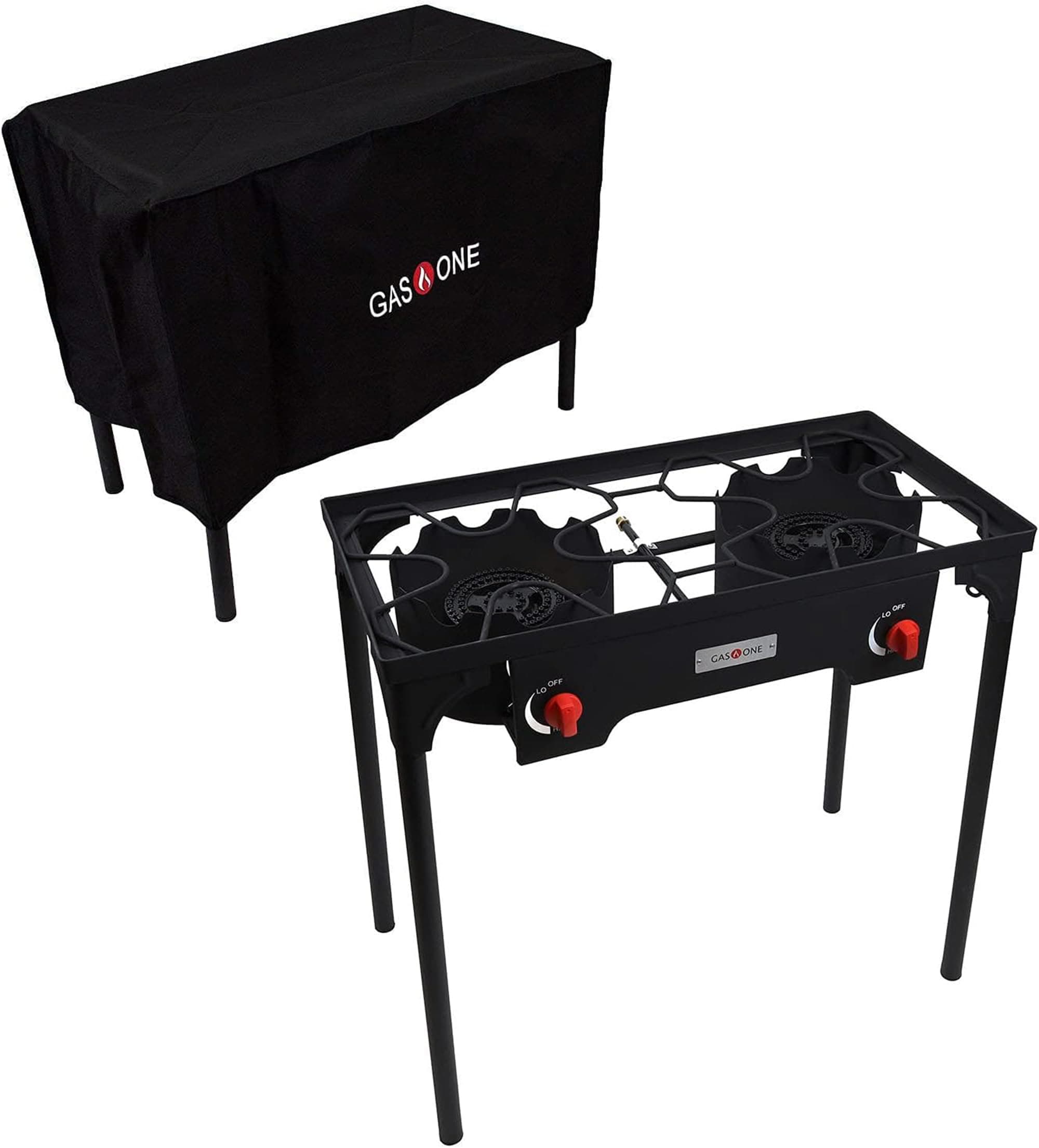 GasOne Two Burner Propane Camp Stove with Cover Outdoor High Pressure Propane Double Burner, Red QCC