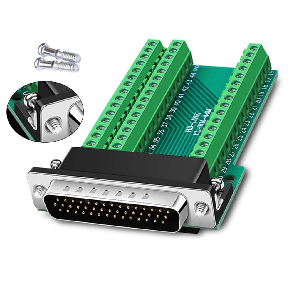 DB44 Solderless Connector, Male D-SUB to 44-pin Port Terminal Adapter Breakout Board with Bolts