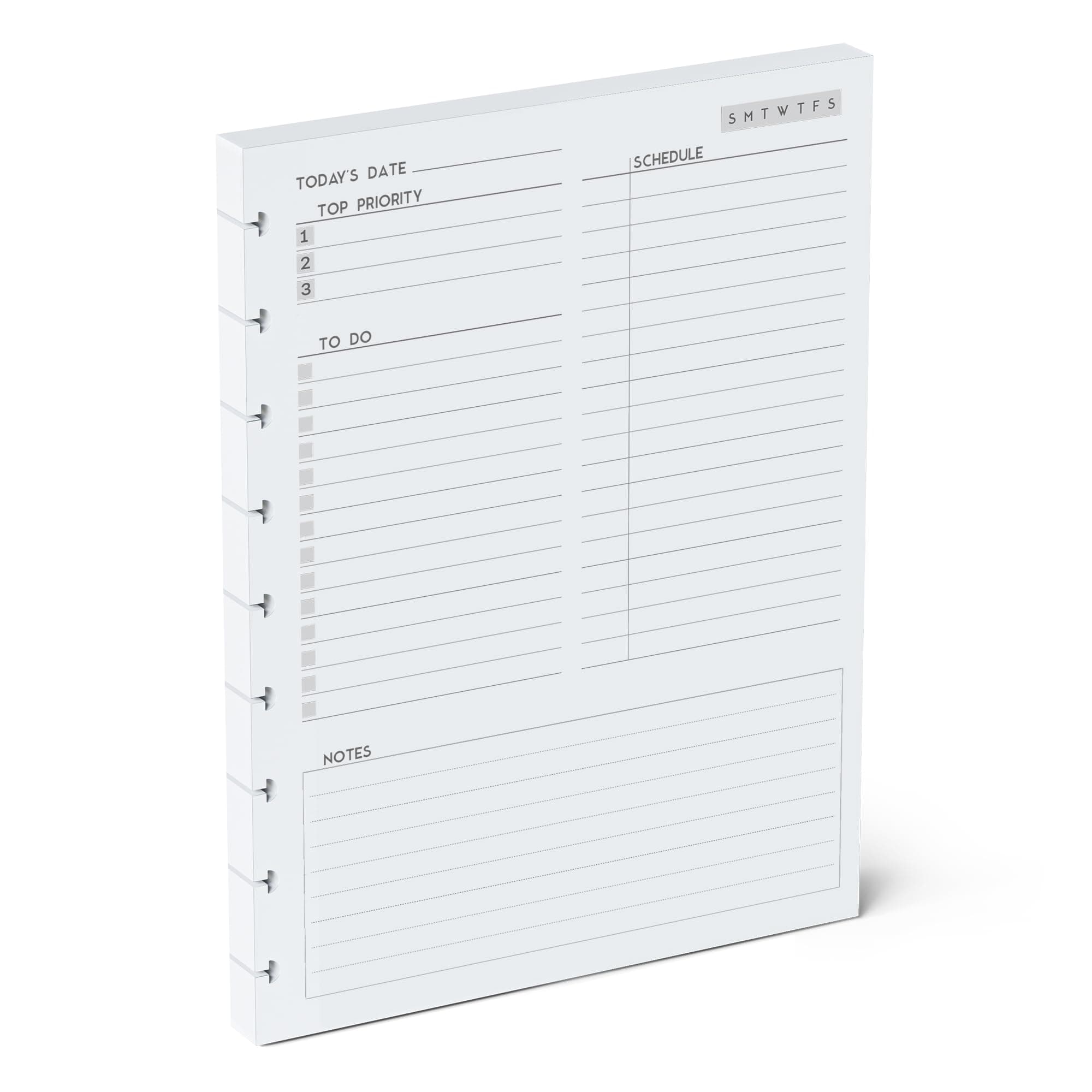 Discbound Undated Daily Plan Paper Refill, 120 GSM, 80 Sheets (160 Pages/Days), Happy Planner 9 Disc Pre-Punched Inserts, Loose Leaf, White, 7 inch x 9.25 Inch, Daily To-Do, Notes, and Scheduling