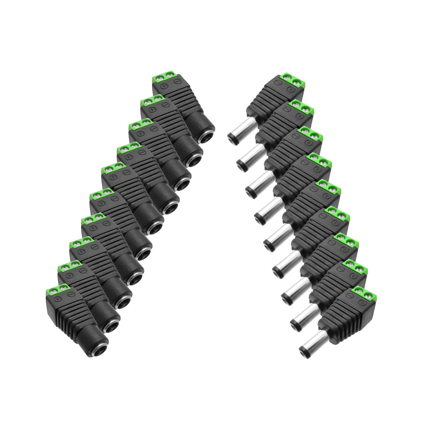 eSecure 20PC CCTV DC Power Connector Adapters, 10pc Female + 10pc Male Connector Plugs, 5.5mm x 2.1mm Camera DVR Power Connectors